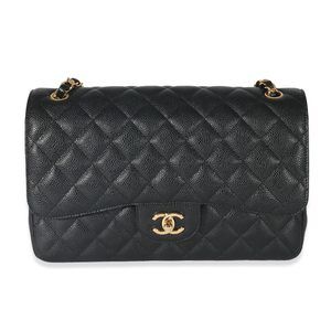 Chanel Black Quilted Caviar Jumbo Classic Double Flap Bag